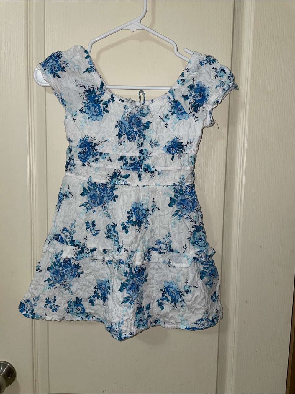 art class White Dress with Blue Floral Print